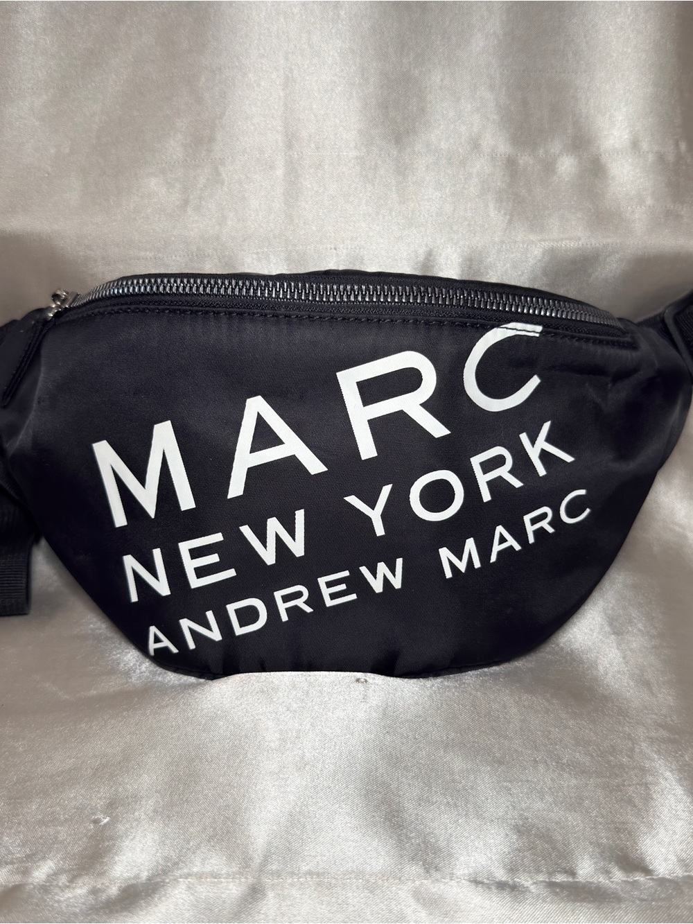 Andrew Marc Black Belt Bag with White Logo